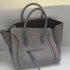 Authentic Celine Gray And Black Suede Tote Bag